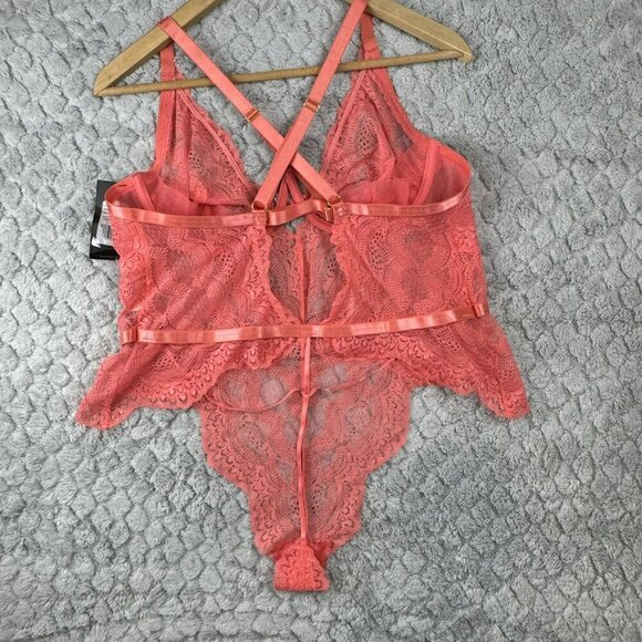 Oh La La Cheri Plus Size Coral Sexy Lace Bodysuit Lingerie 1X/2X Women - Picture 3 of 14